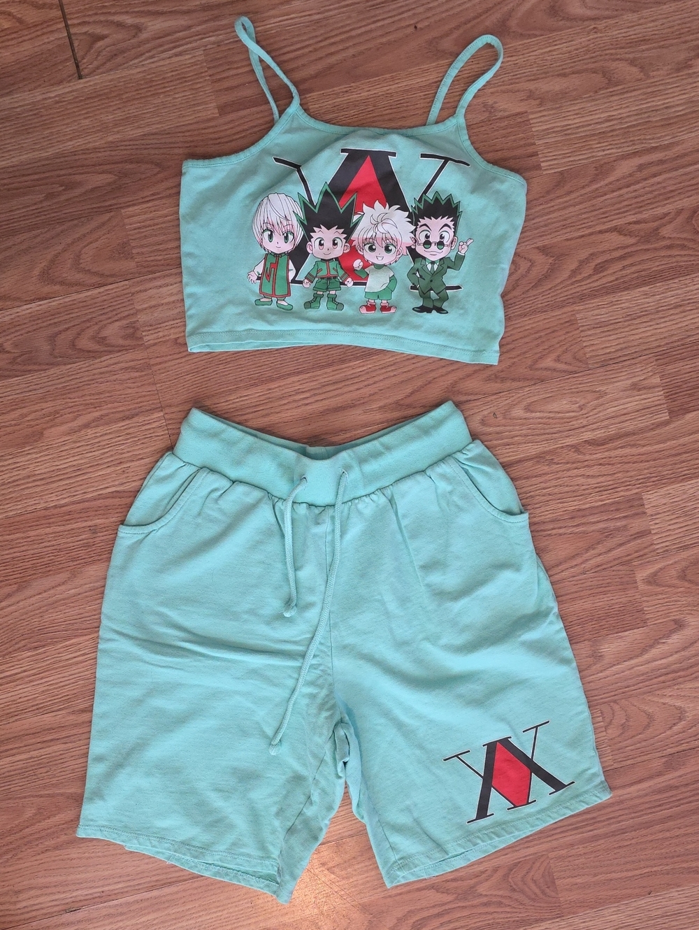 Hot Topic Mint Green Chibi Anime Crop Top & Shorts Set